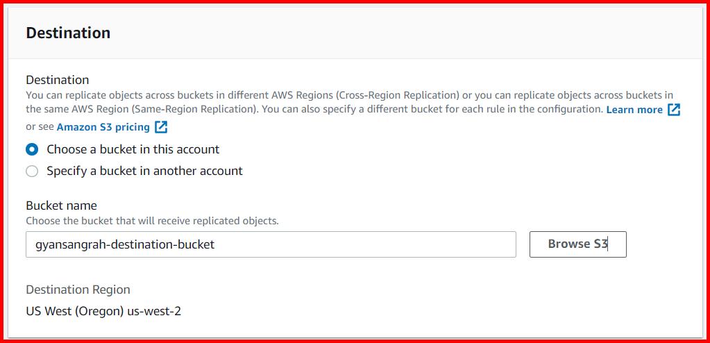 Picture showing selecting the destination bucket